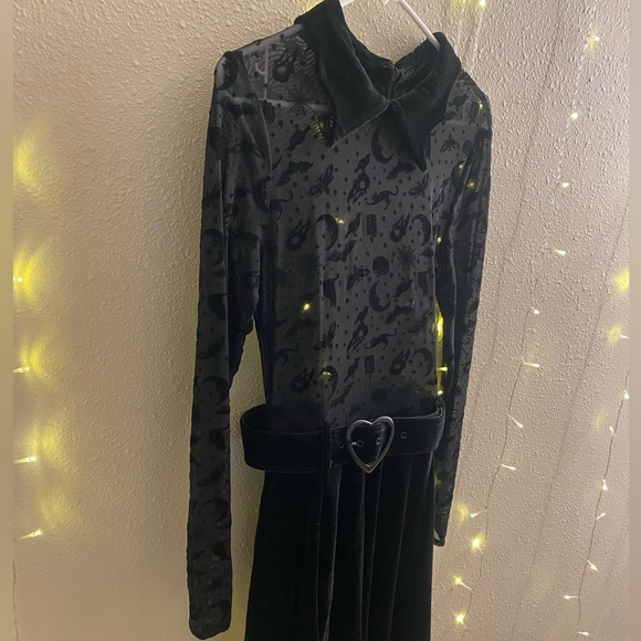 Halloween Collectif Black velvet Roo Magic Mesh Skater Dress - Picture 2 of 2